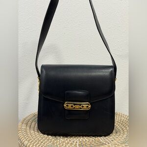 Vintage Celine Navy Blue‎ Leather Shoulder Bag